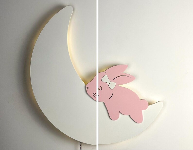 Bunny on the Moon – Soft LED Lamp for Kids' Room, Nursery, or Baby’s Bedroom, Night Light for baby Cute Sleep Aid and Newborn Gift image 3