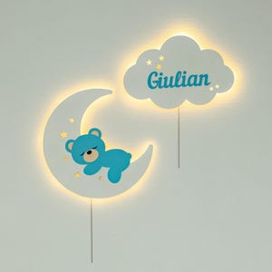 Personalisiertes Nachtlicht für Mädchen und Junge - Bär im Mond, Kinderzimmer Wanddekoration