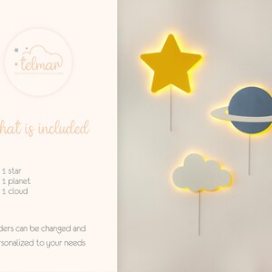 Star Planet Cloud Night Light Set – Kids LED Wall Lamp, Nursery Decor Gift image 2