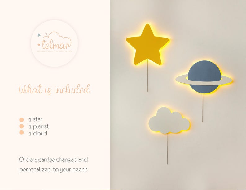 Star Planet Cloud Night Light Set – Kids LED Wall Lamp, Nursery Decor Gift image 2
