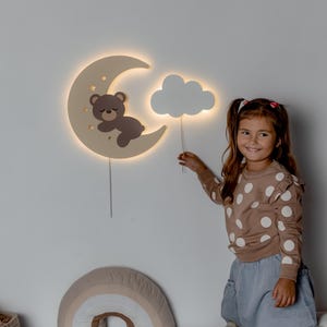 Moon & Bear Night Light Set – Wall Mounted Nursery Lamps, LED Baby Room Decor, Soft Glow Sleep Aid, Kids Bedroom Gift