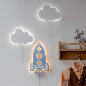 Cloud Wall Night Light Set of 3 – Wooden LED Nursery Lamps, Handmade Kids Room Decor, Baby Shower Gift, Birthday or Christmas Present
