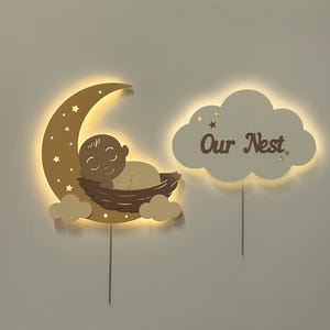 Personalized Moon & Cloud Night Light - First Birthday Gift, Custom Name Nursery Lamp, Kid&#39;s Room Decor
