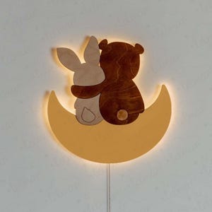 Bear & Bunny on Moon Night Light – Cute LED Nursery Lamp, Baby Room Wall Decor, Soft Glow Sleep Aid