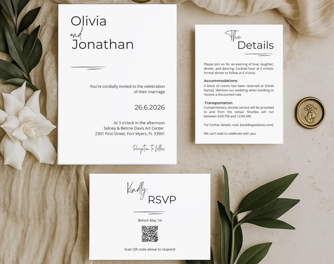 Minimalist Wedding Invitation Bundle | Modern Elegant Invite Suite ...