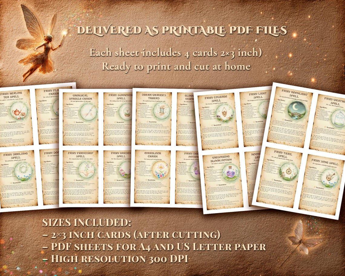 20 Fairy Blessing Spell Cards • Printable Grimoire & Witchy Ritual Deck ...
