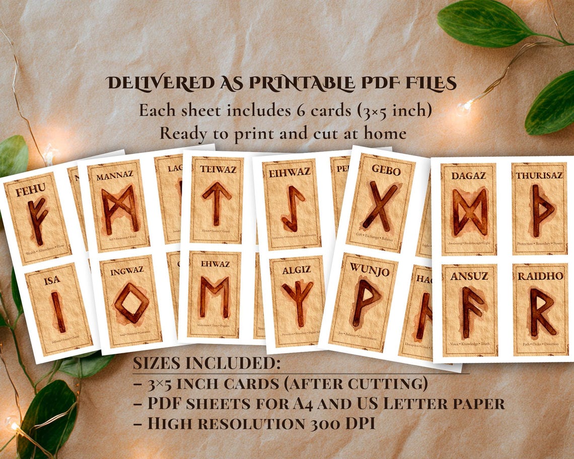 Elder Futhark Rune Cards Printable • 24 Norse Runes for Divination ...