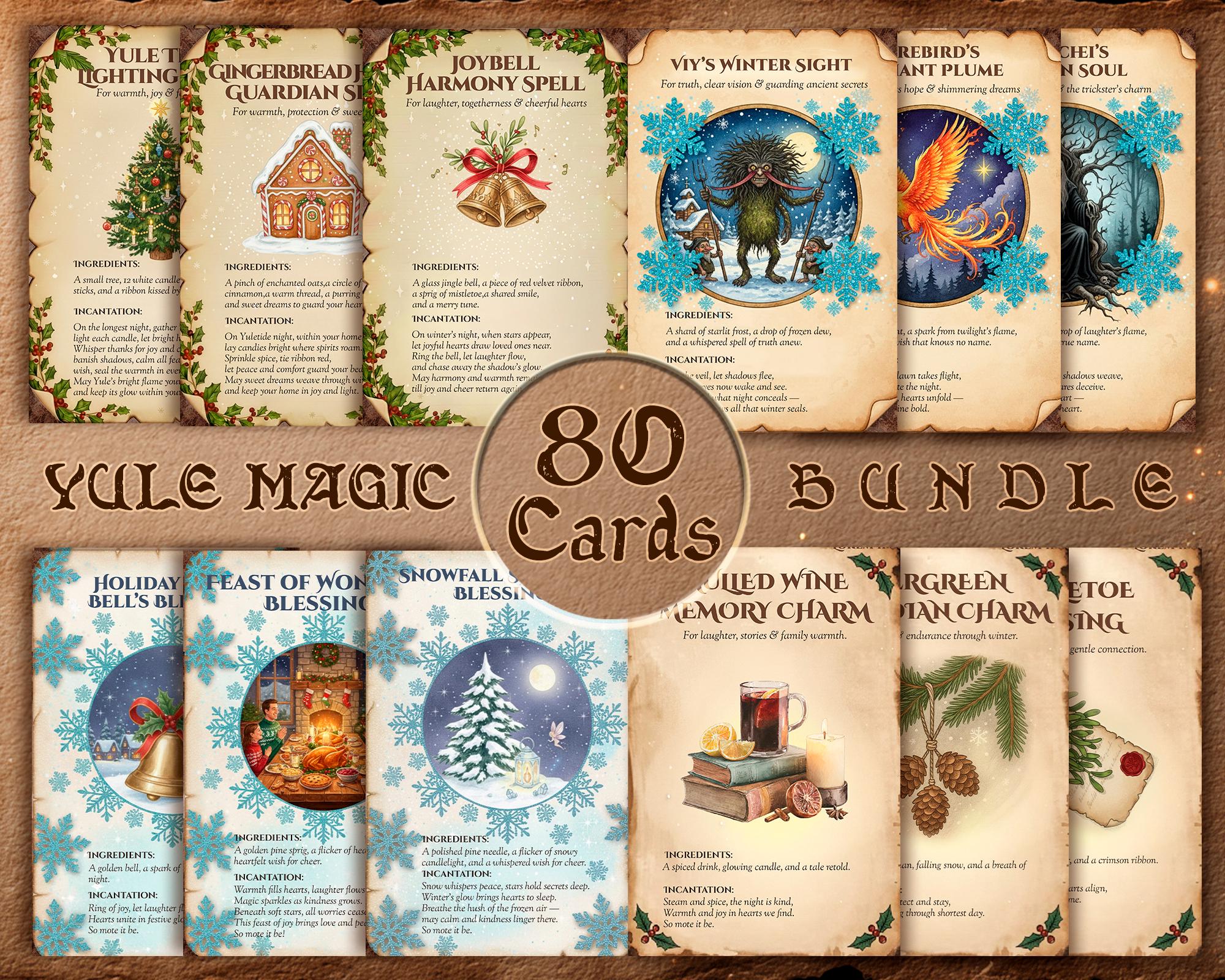 Yule Spell Cards Bundle • 80 Pagan Ritual Cards 2x3