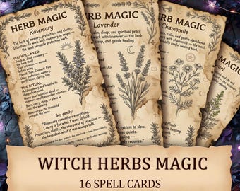 Witch Herbs Spell Cards - 16 Printable Herbal Correspondence Cards - Grimoire Pages Book of Shadows