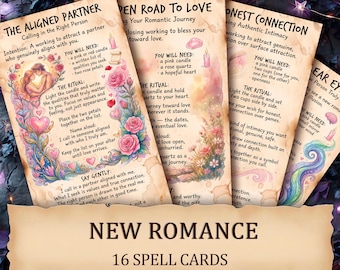 Dating and New Romance Spell Cards - 16 Printable Grimoire Pages for Attracting Love, Confidence and Soulmate Magic