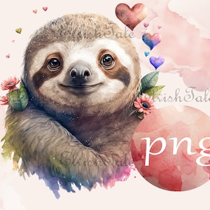 Diseños de sublimación Sloth, Cute Watercolor Clipart, Descargas para camisas png Tumbler, Baby shower