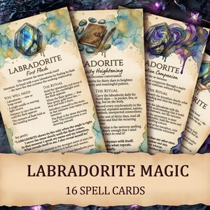 Cartas de hechizos mágicos de labradorita imprimibles • Grimorio de visión cristalina
