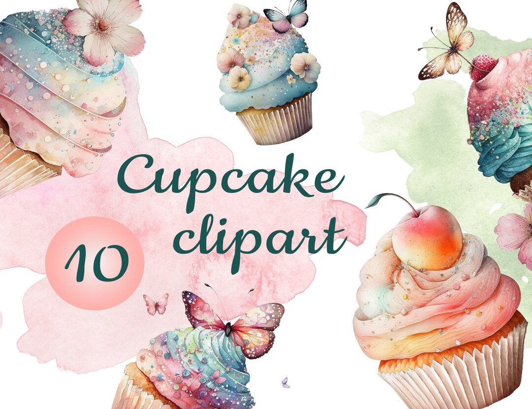 Watercolor Clipart Cupcakes Sweets Food ,10 Png on Transparent ...