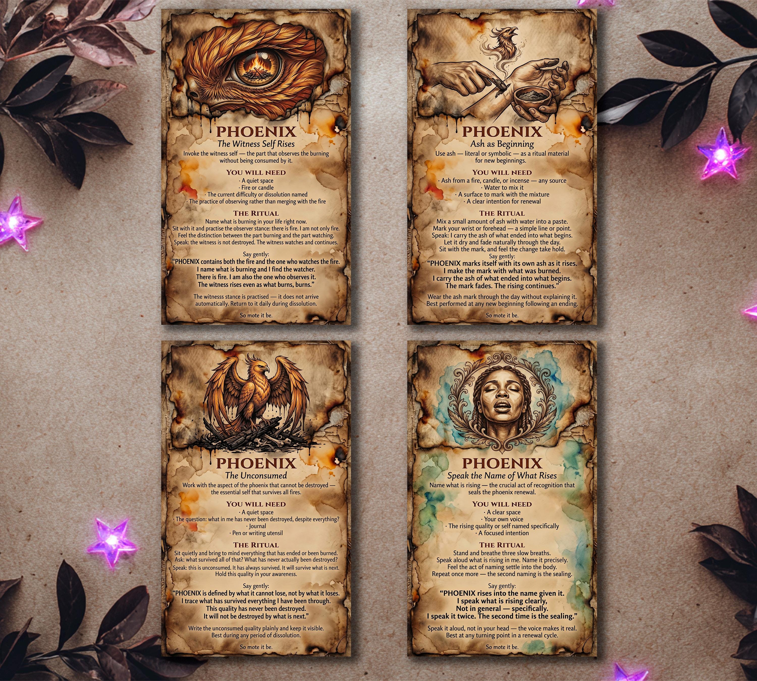 Rebirth Spell Phoenix Fire Magic Spell Cards Printable, Rebirth and Renewal Witch ...