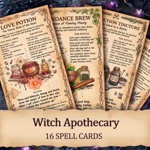 Witch Apothecary Potion Cards - 16 Printable Magical Brew Recipes - Grimoire Book of Shadows