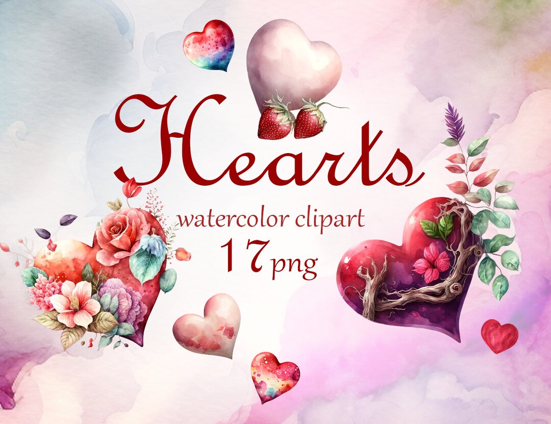 Watercolor Clipart Hearts for Valentine's Day - Etsy