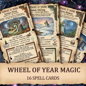 Cartas de hechizos de la Rueda del Año • Mazo de brujas del ciclo del Sabbat (Descarga digital)