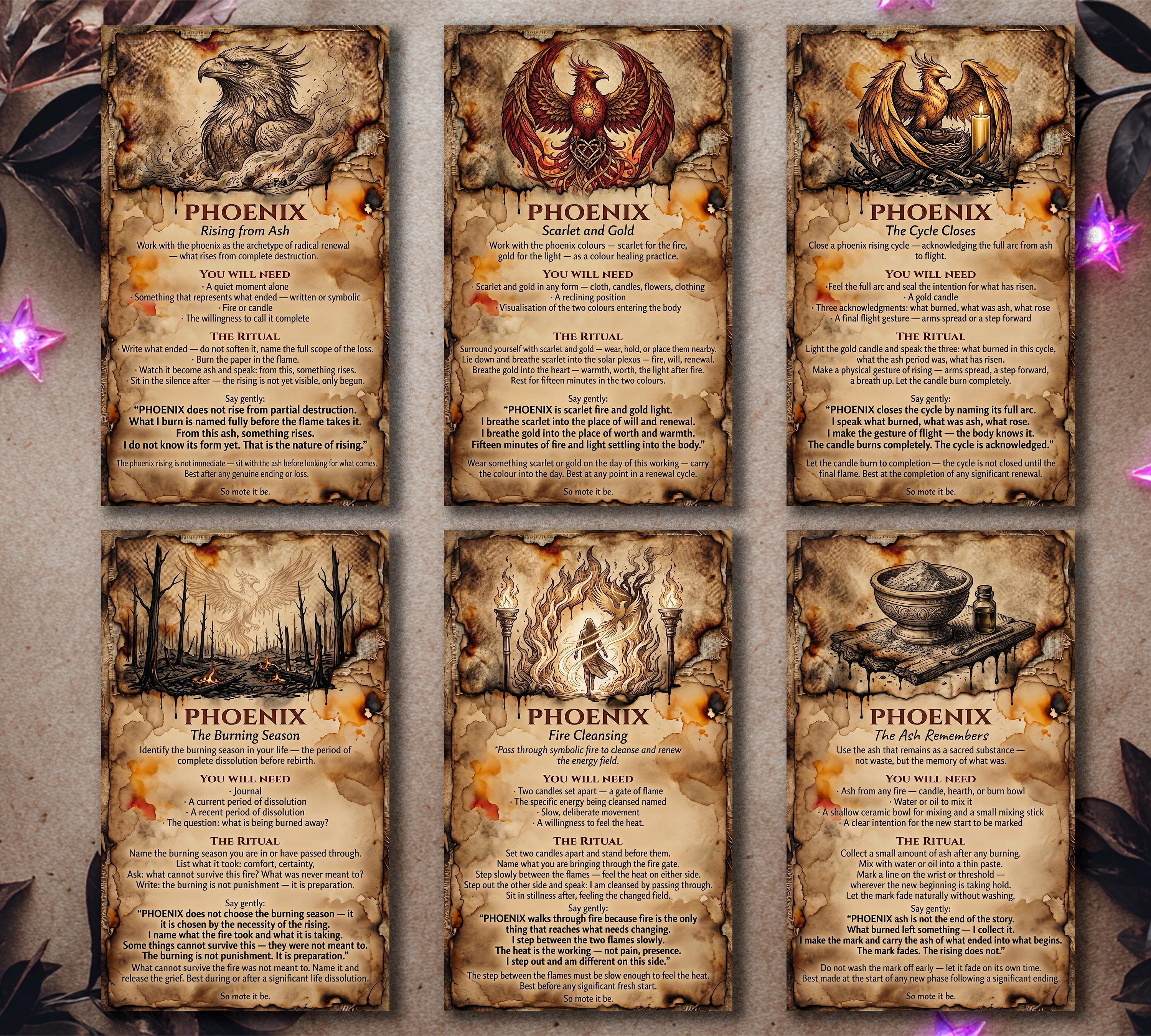 Rebirth Spell Phoenix Fire Magic Spell Cards Printable, Rebirth and Renewal Witch ...