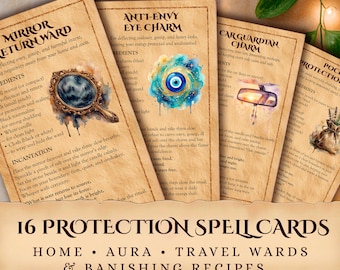 Printable Protection Spell Cards, Witchcraft Rituals (Digital Download)
