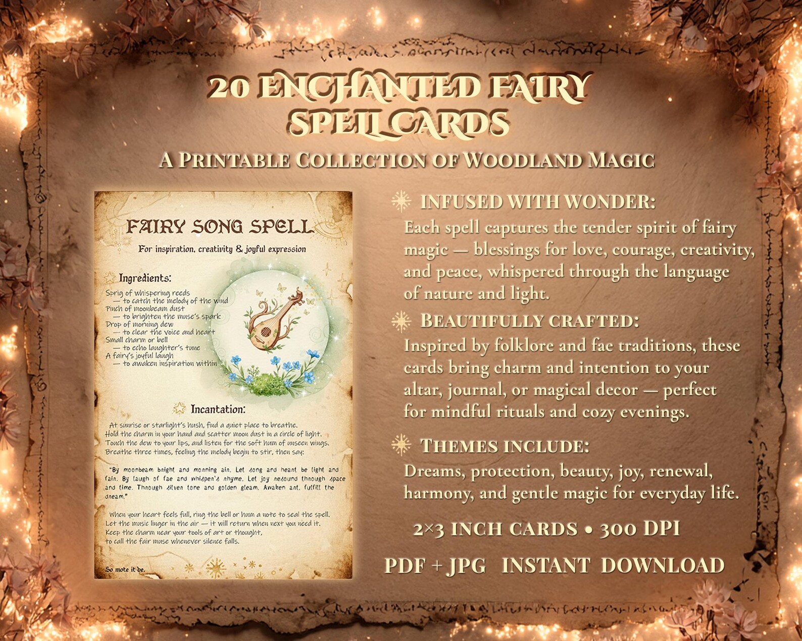 20 Fairy Blessing Spell Cards • Printable Grimoire & Witchy Ritual Deck ...