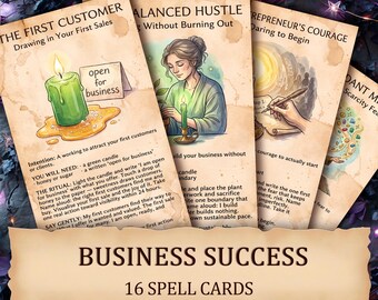 Side Hustle and Business Success Spell Cards - 16 Printable Grimoire Pages for Wealth, Customers and Money Magic