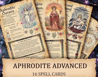 Cartes de sorts avancés Aphrodite • Grimoire imprimable de la Déesse de l'amour (PDF)