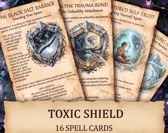 Shield from Toxic People Spell Cards - 16 Printable Grimoire Pages for Boundaries, Protection Magic and Banishment Rituals