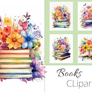 Clipart Bücher Blumen auf weißem Hintergrund 10 JPEG, Sofort download,Digitaler Download,Kartenherstellung, Digital Paper Craft
