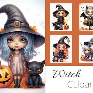 Watercolor Witch Clipart on White Background 10 JPEG, Wall art,Digital Download,Card Making, Digital Paper Craft
