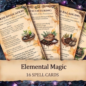 Elemental Magic Spell Cards • 16 Printable Earth Air Fire Water Rituals • Book of Shadows