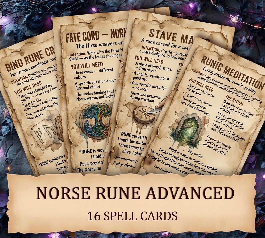 16 Norse Rune Advanced Spell Cards - Elder Futhark Printable Ritual ...