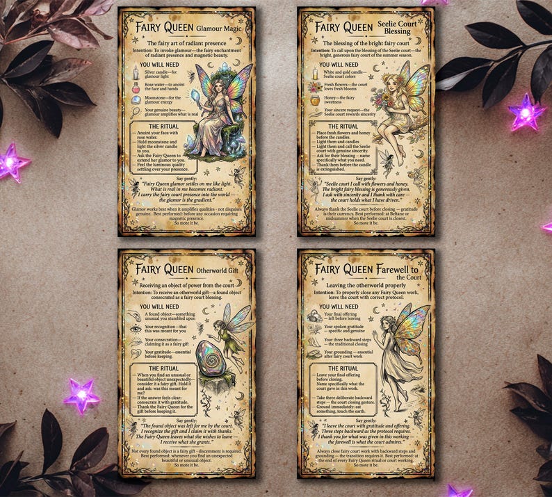 Fairy Queen Spell Cards - 16 Printable Fae Court Rituals - Grimoire ...