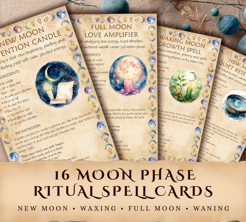 Moon Phase Ritual Cards, Spell Casting Grimoire (digital Download) - Etsy