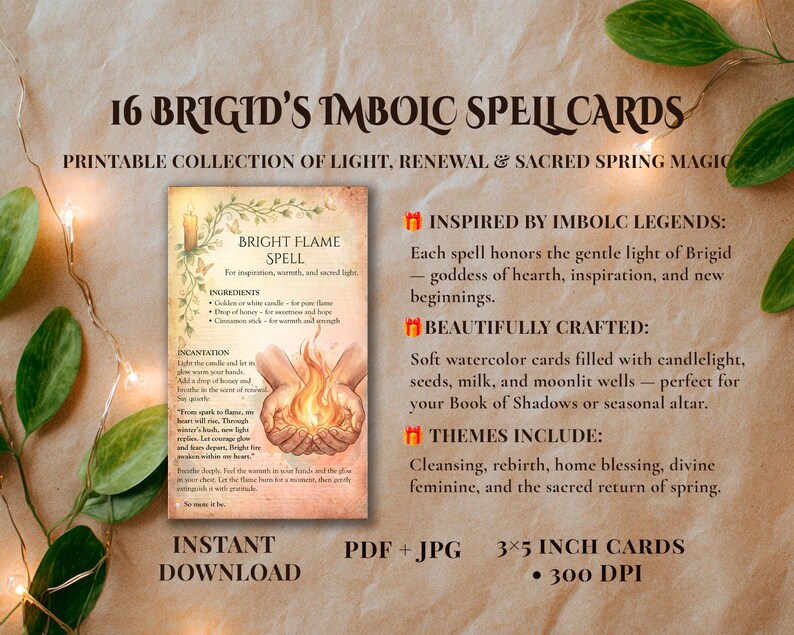 Brigid’s Imbolc Spell Cards • Spring Awakening Witch Printables ...