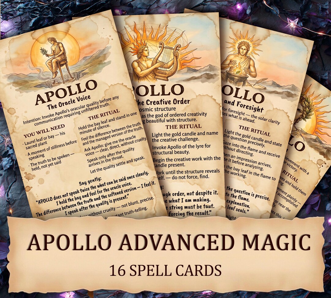 Apollo Advanced Spell Cards Printable, Greek Sun God Ritual Witch Cards ...