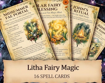 Litha Fairy Spell Cards • Midsummer Witchcraft Rituals (PDF Download)
