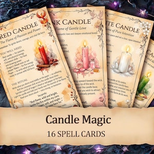 Candle Magic Spell Cards • 16 Printable Candle Rituals • Grimoire Pages and Book of Shadows