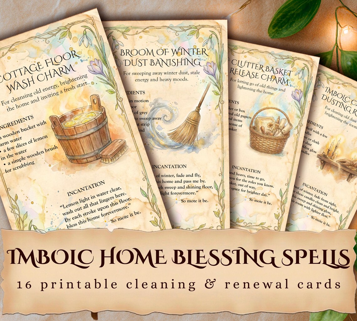 Imbolc Home Blessing Spell Cards Printable, Spring Cleaning Grimoire ...