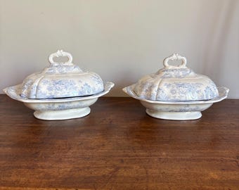 Asiatic Pheasant 2 piece antique medium size Tureen dates from 19th century by Tunstall. 2 available. Has flaws.