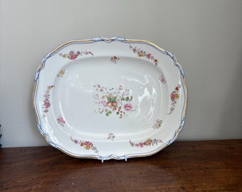 Antique mid 19th Century European manufacture hand decorated platter.  Delicate sprays of flowers.  This is a very charming botanical plate.