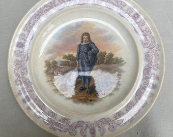 Blue Boy by Gainsborough transfer print salad plate with elaborate purple motif around 9 inches across