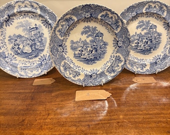 Deakin & Son Blue and White Antique plates - date 1835 - pattern “Spanish Ladies” wonderful transfer print great condition. RARE