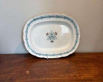 Vintage Coalport of England medium sized platter pattern ‘Geneva’ - turquoise and gold leaf on white with central decoration.