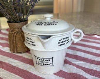Antique food warmer dates late 1800 by Sam Clarke! A patented pyramid feeder with trade mark Fairy.  Fab kitchen shelf decor. Rare