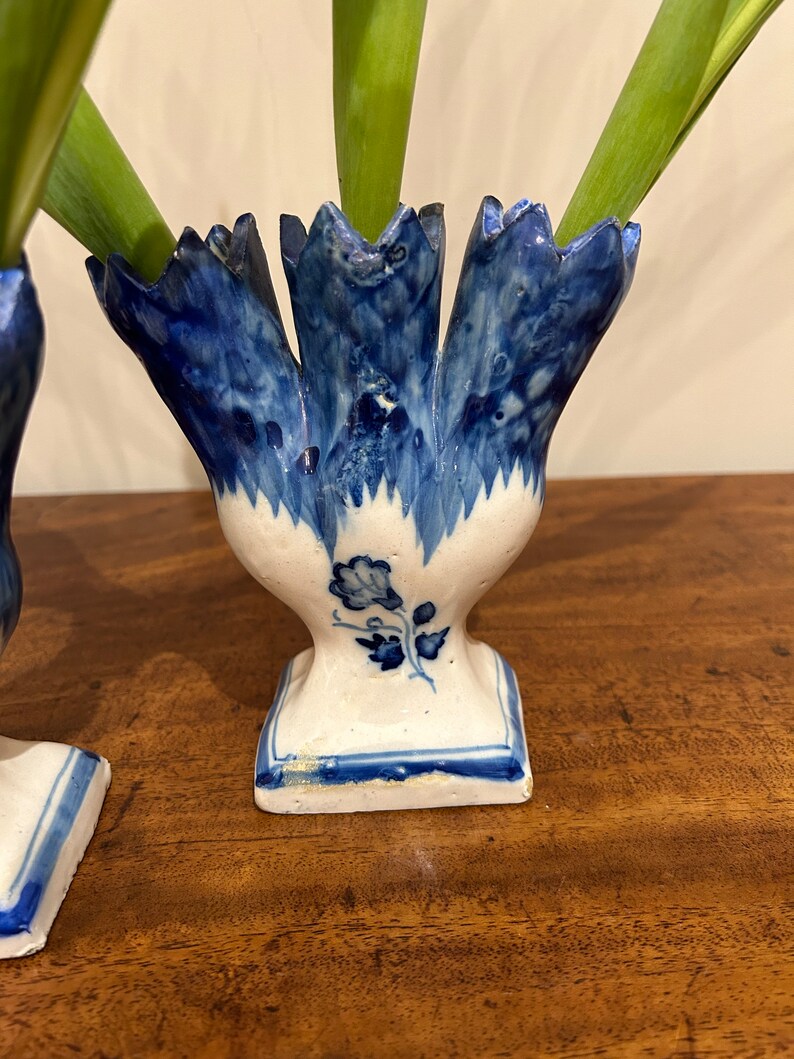 A Pair of Vintage Blue and White Tulip Vases Probably Dutch. Etsy