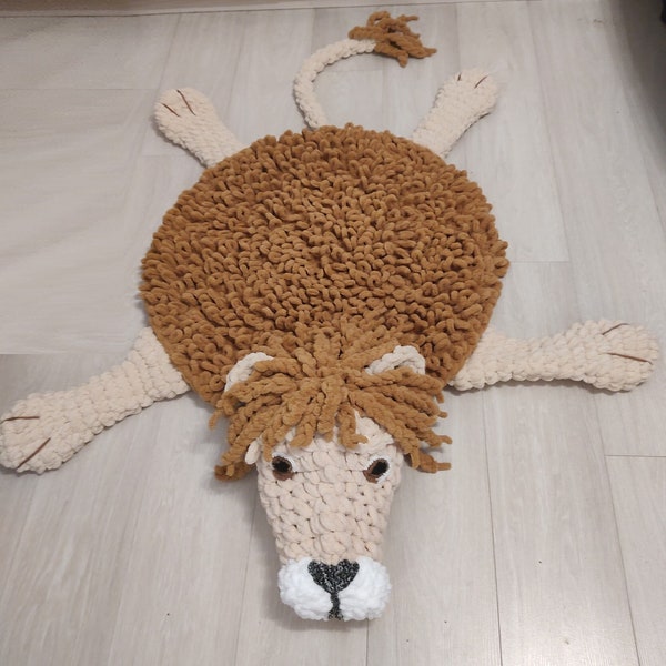 Tapis rond super doux pour bébé safari lion, tapis pour chambre de bébé garçon, très grand jouet hypoallergénique au crochet, cadeau de shower de bébé lion oreiller fait main
