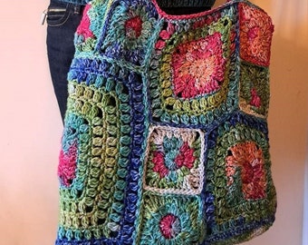 Crochet shoulder bag, Granny square Scramble Sack, Bohemian purse, Unique EVA hand made tote, Afghan Bag, Gift for her, mother, Woman purse