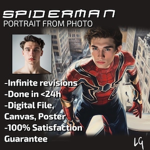 Aangepast fantasieportret Gepersonaliseerd SPIDERportret van foto cadeau canvas poster portret van foto idee cadeau verjaardag, jongen verjaardag