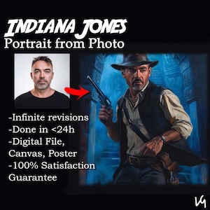 Personalisiertes Fantasy Porträt, Individuelles Leinwand Poster vom Foto, INDIANA JONES Paar Porträt vom Bild Geschenkidee Vatertag Ihn Ihr Junge