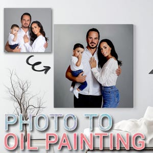 Dipinto a olio personalizzato Disegno di famiglia da foto, illustrazione commemorativa personalizzata per nonno defunto, amico bambino su tela